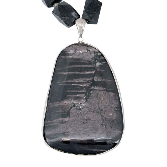 Vintage Sterling Silver 925 Hypersthene Pendant Statement Necklace 20" - Picture 2 of 9